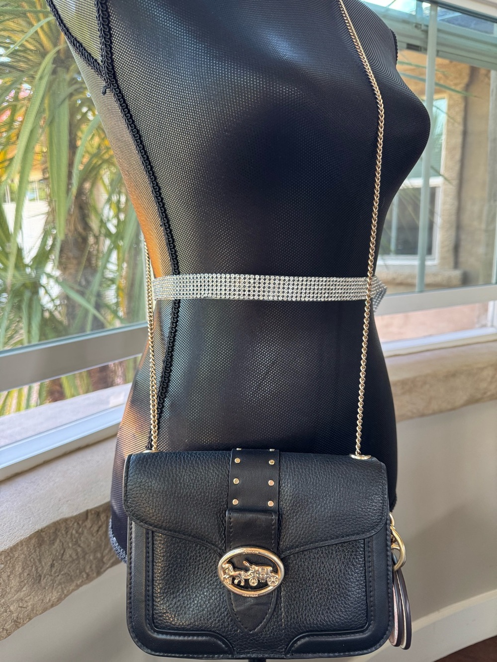 Coach Georgie Crossbody/Xbody Black Pebble/Leather Bag Purse With Rivets - Picture 3 of 16